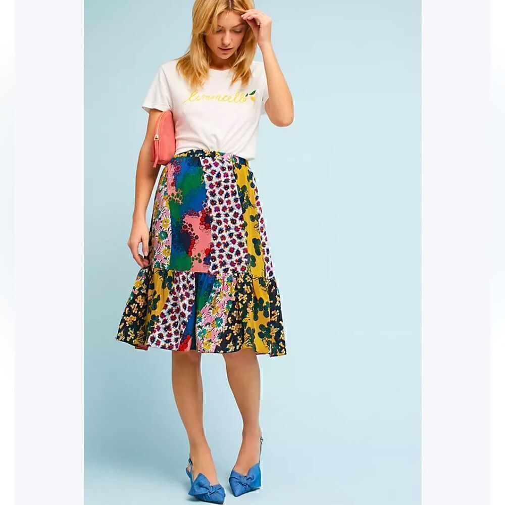 Maeve flounced patchwork skirt